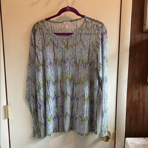 LOGO by Lori Goldstein Long-Sleeve Crewneck Top in Purple and Green